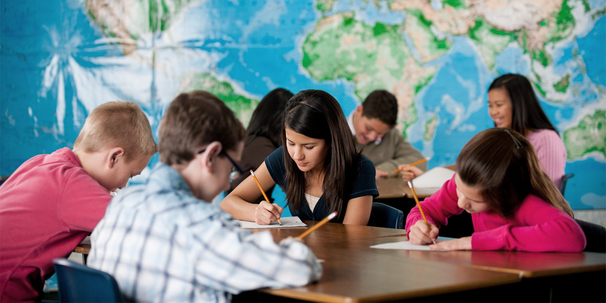 students working in class