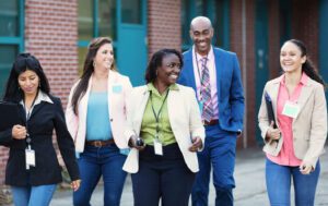 educators walking around campus