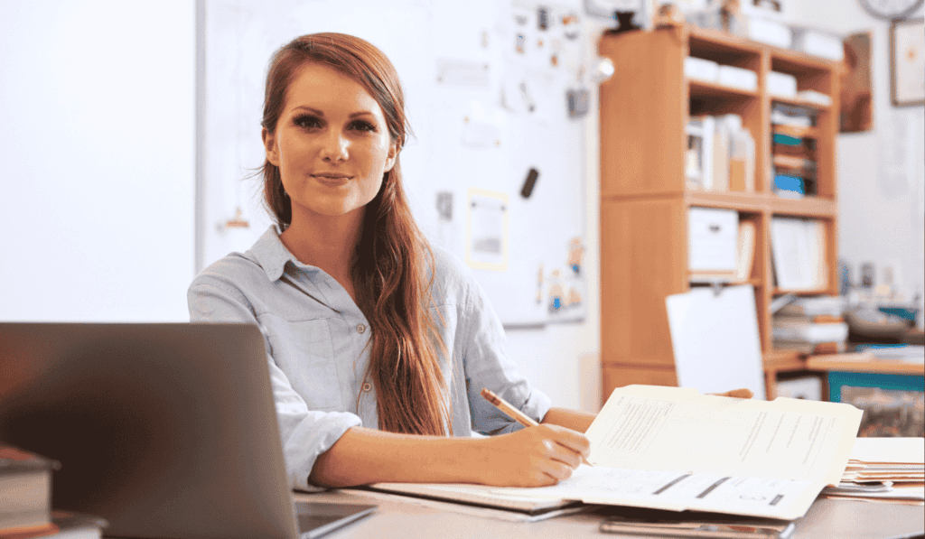 teacher working in classroom